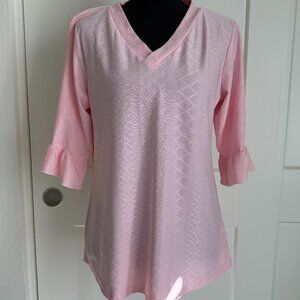 Women's Pink 3/4 Sleeve Jersey Blouse Sz M by LOMON